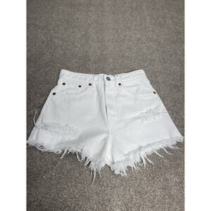 Festival Beach Zara Cut Off High Rise Shorts White Denim 4 Button Fly Raw Hem